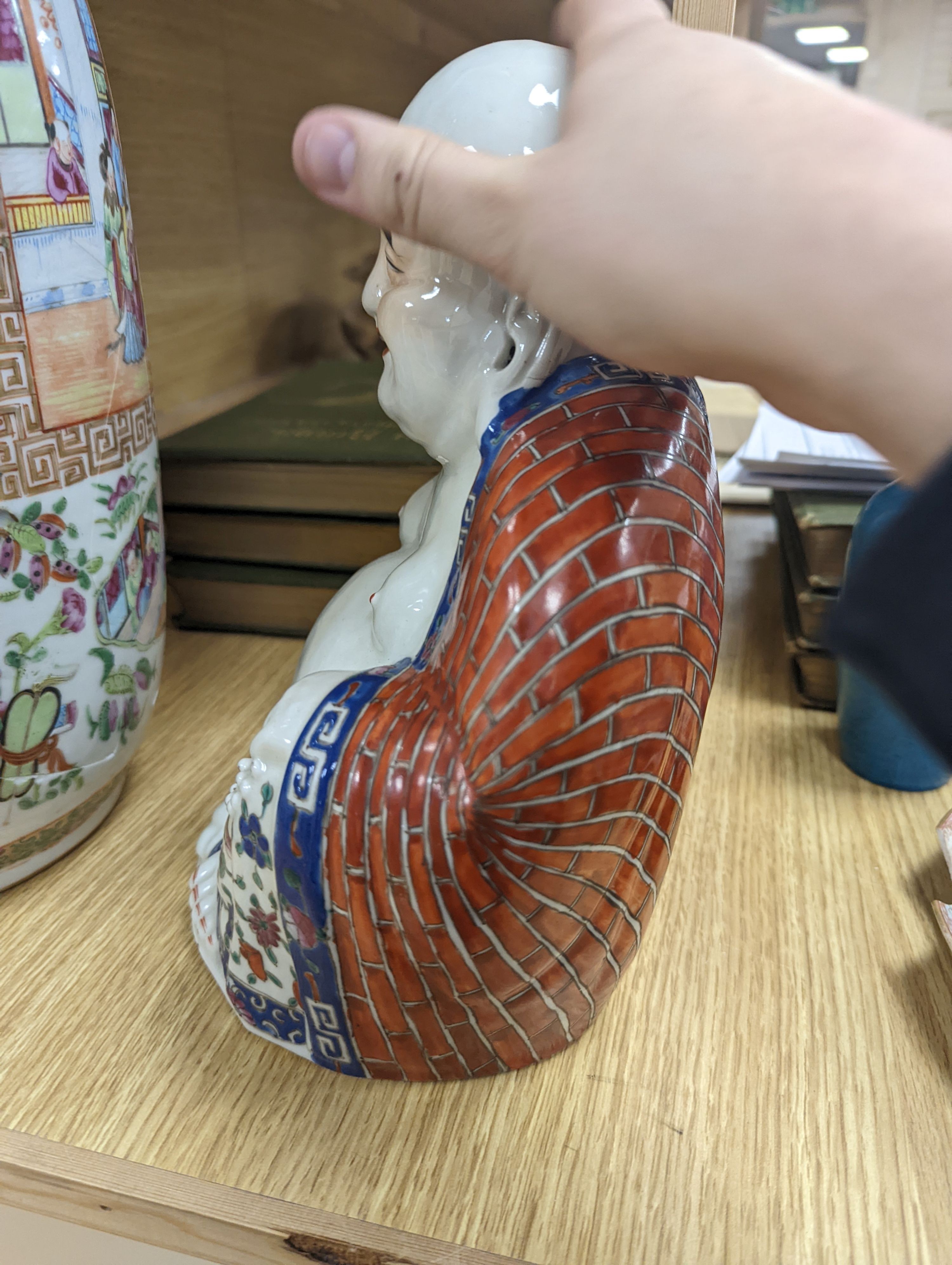 A Chinese famille rose vase, a figure of Budai, a turquoise glaze vase etc, vase 45 cms high.